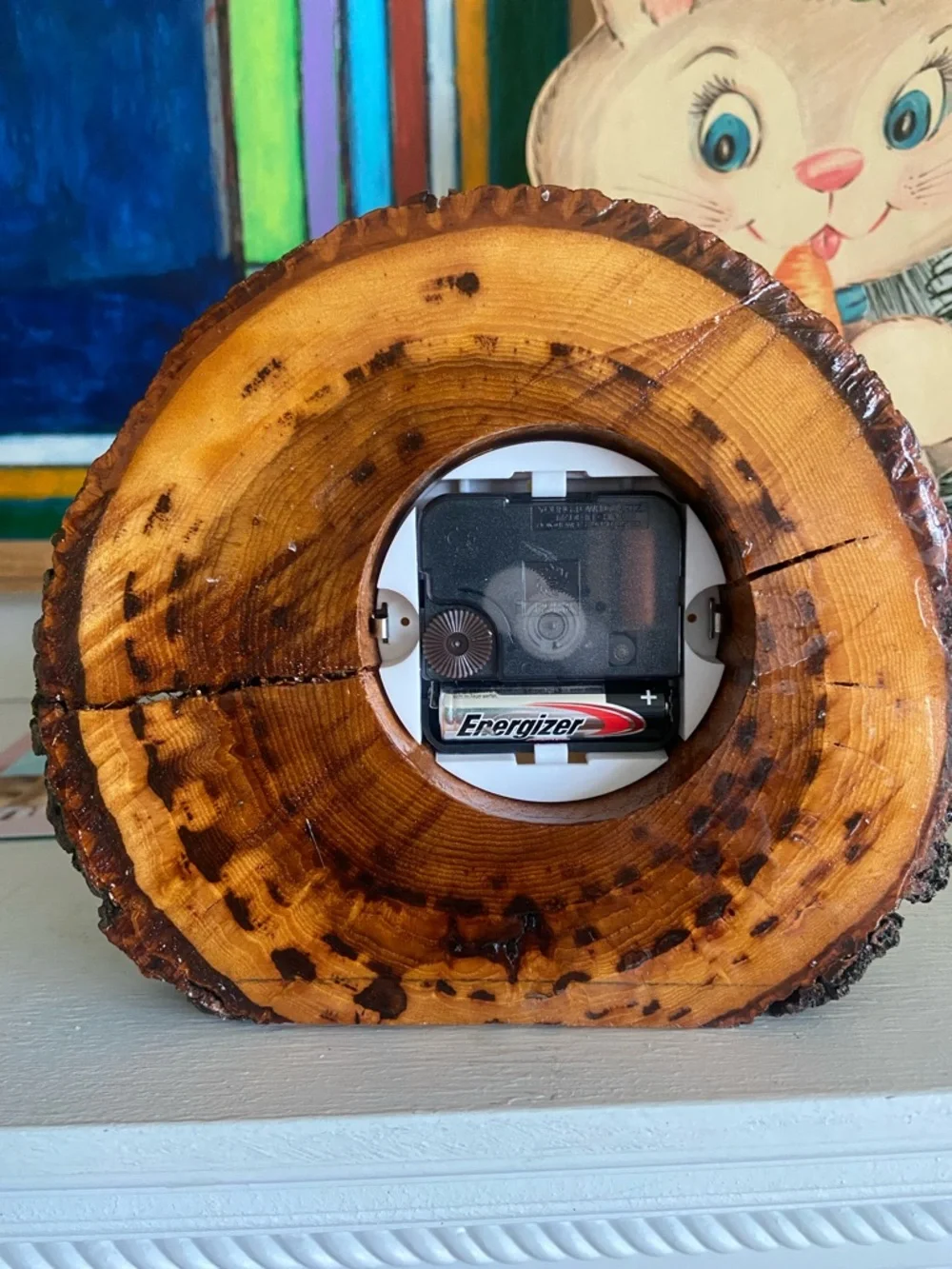 Vintage Wood Slab Round Quartz Mantle/Shelf Clock